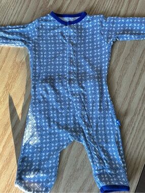 Kickee Pants Bamboo Light Blue Geometric Print Footie with Royal Trim